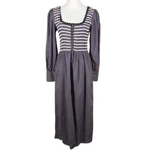 Damson Madder Organic Cotton Polka Dot Smocked Maxi Dress Black White Sz 16 SS24